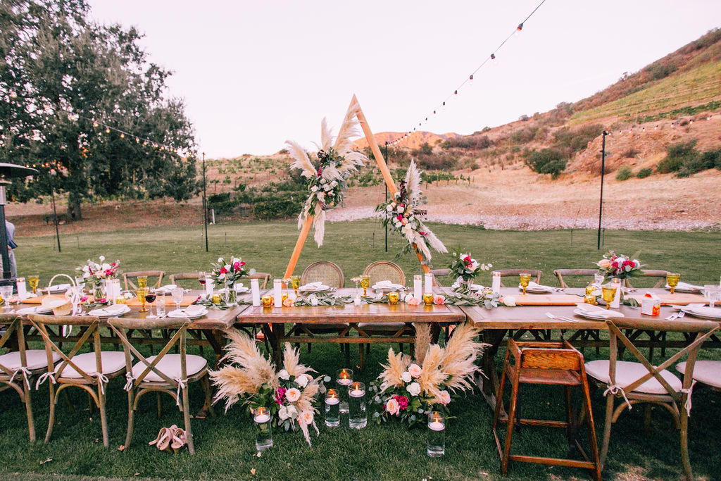 Fall Wedding reception at Triunfo Creek Vineyards, head table