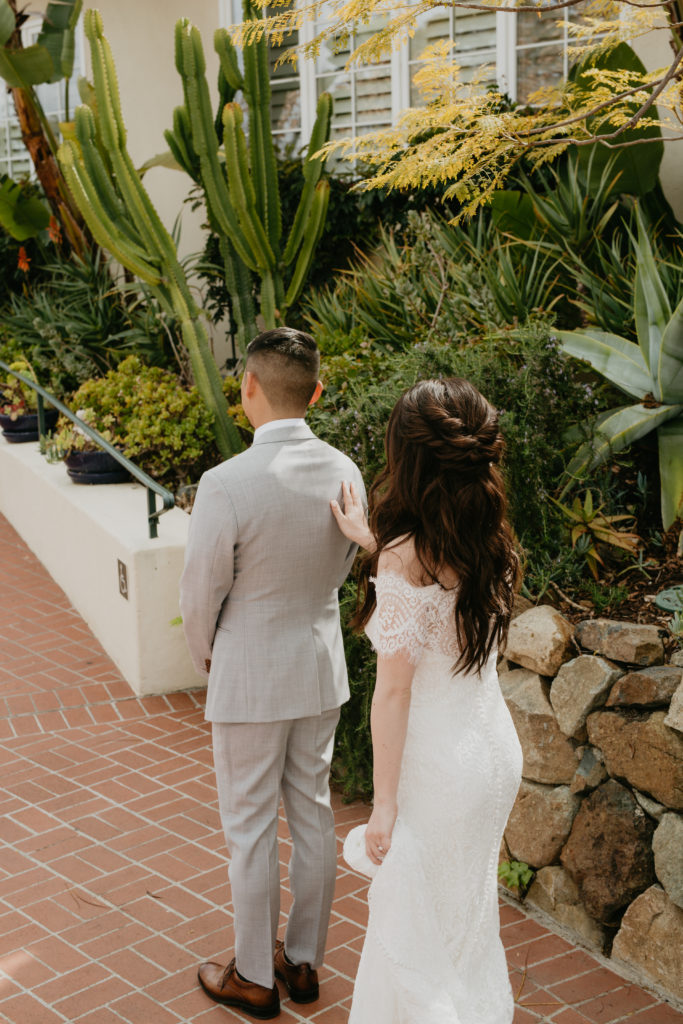 A music festival themed wedding at The Inn at Rancho Santa Fe, bride and groom first look