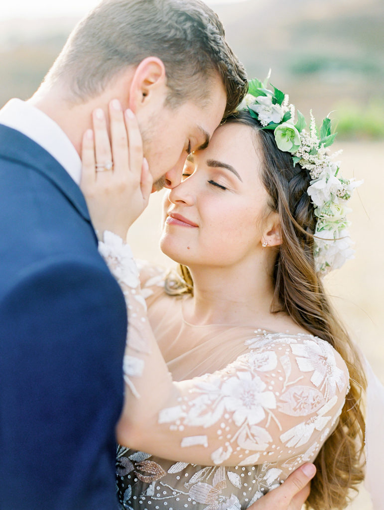 A colorful and vibrant wedding at Triunfo Creek Vineyards, sunset bride and groom portrait shot