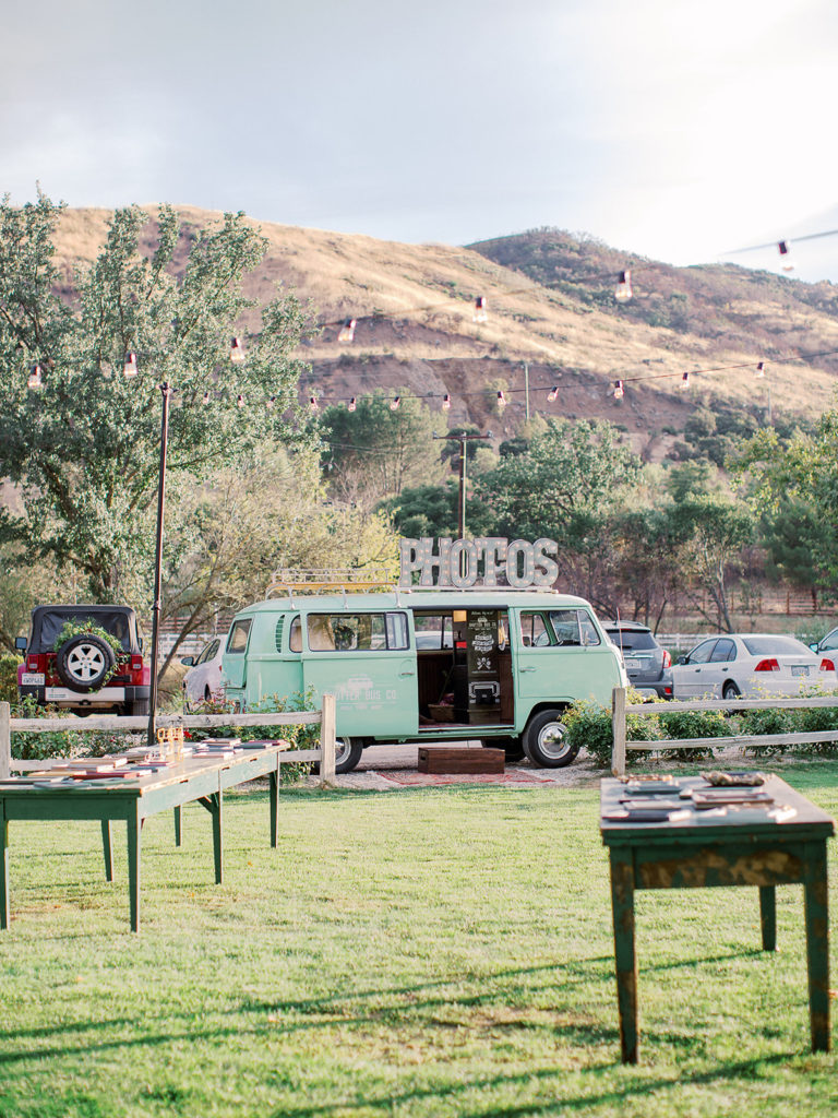 A colorful and vibrant wedding at Triunfo Creek Vineyards, vintage photo booth bus