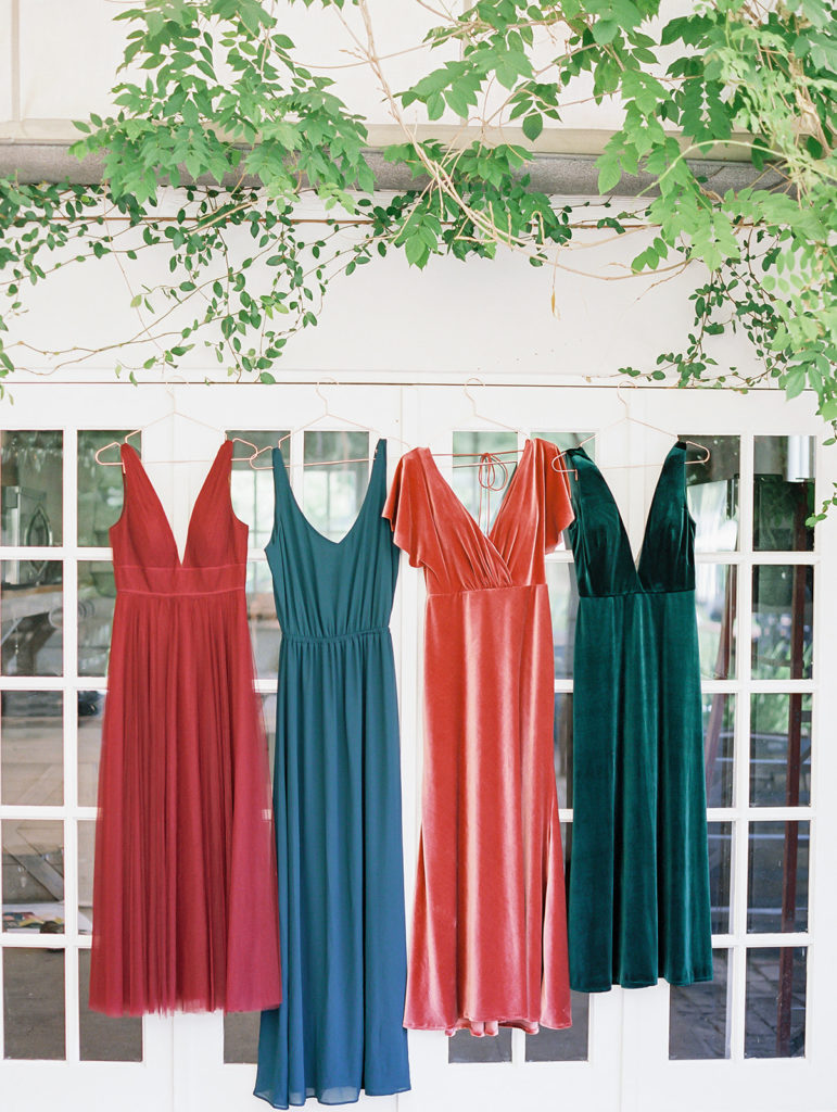 A colorful and vibrant wedding at Triunfo Creek Vineyards, mix matching colorful bridesmaid dresses 