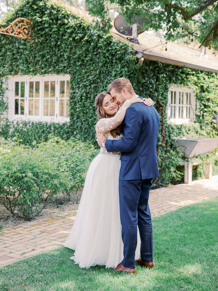 A colorful and vibrant wedding at Triunfo Creek Vineyards, bride and groom first look