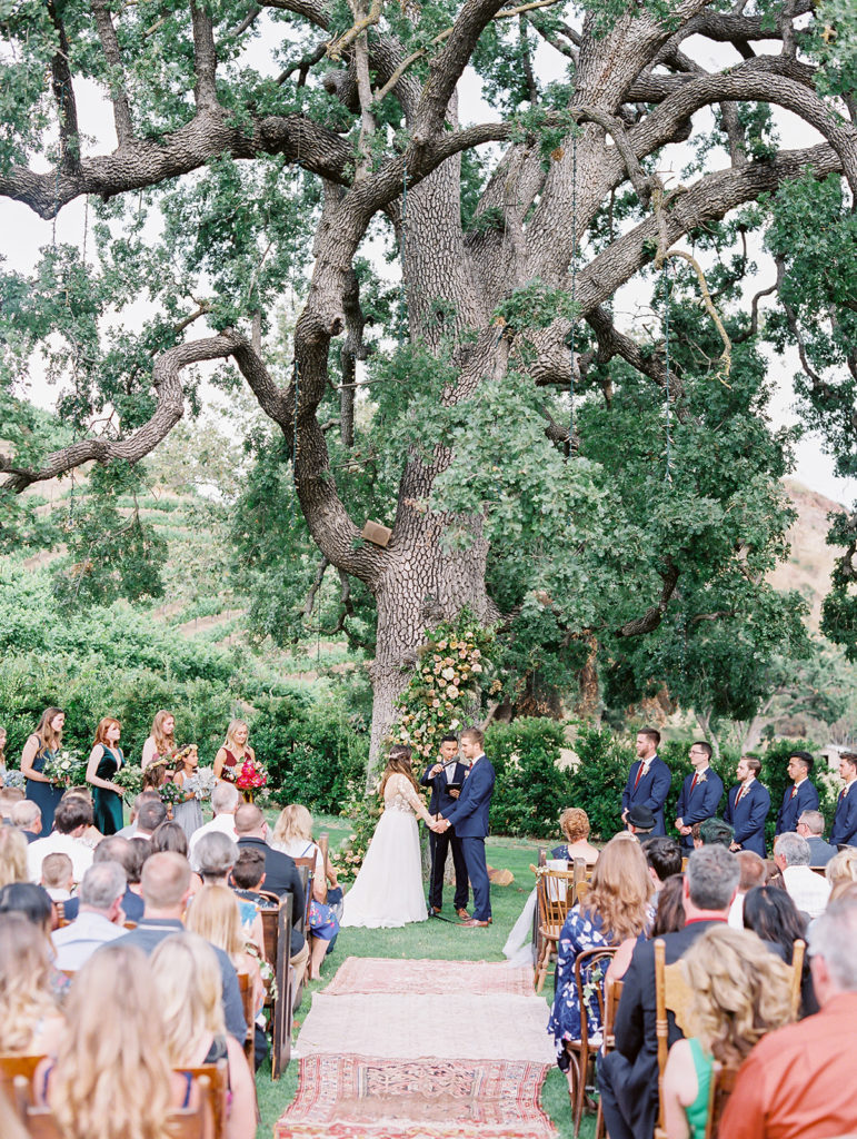 A colorful and vibrant wedding ceremony at Triunfo Creek Vineyards