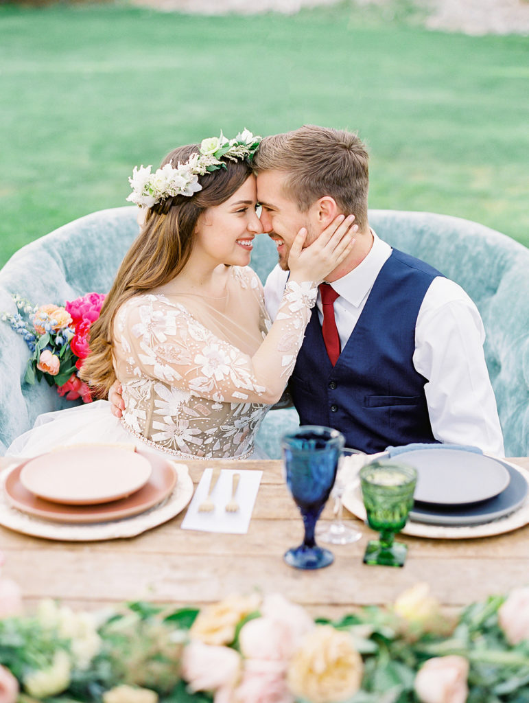 A colorful and vibrant wedding at Triunfo Creek Vineyards, bride and groom portrait shot