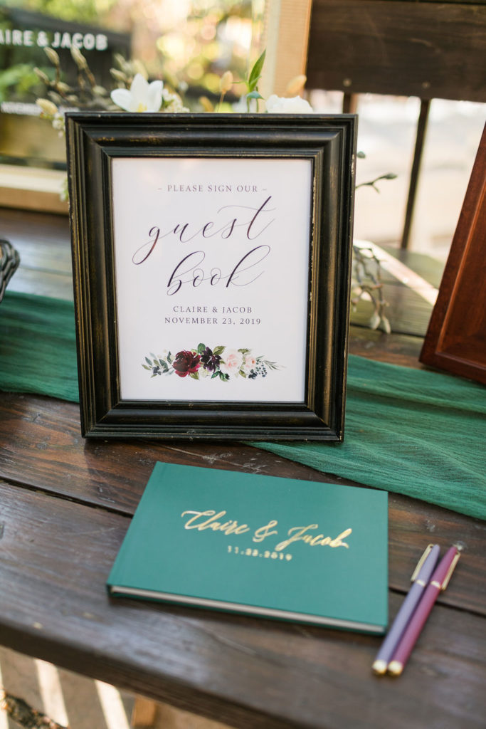 A Romantic Forest Inspired Wedding at the 1909, green guest book