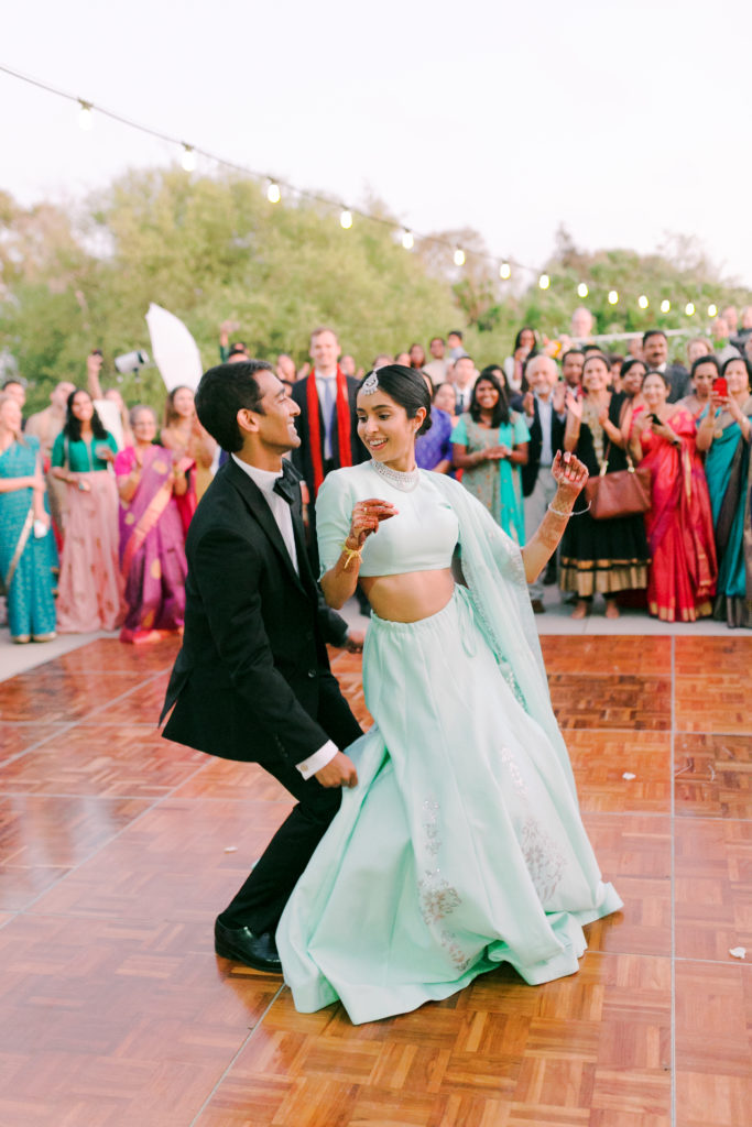 bride and groom dancing at wedding reception at the Environmental Nature Center