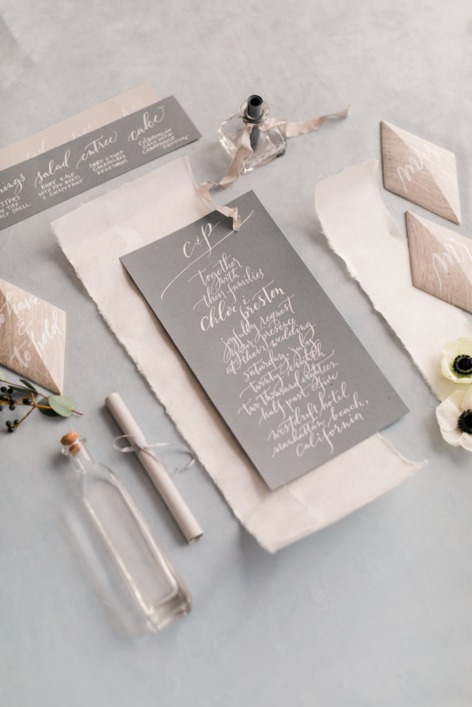 A Coastal Wedding styled shoot, message in a bottle invitation suite