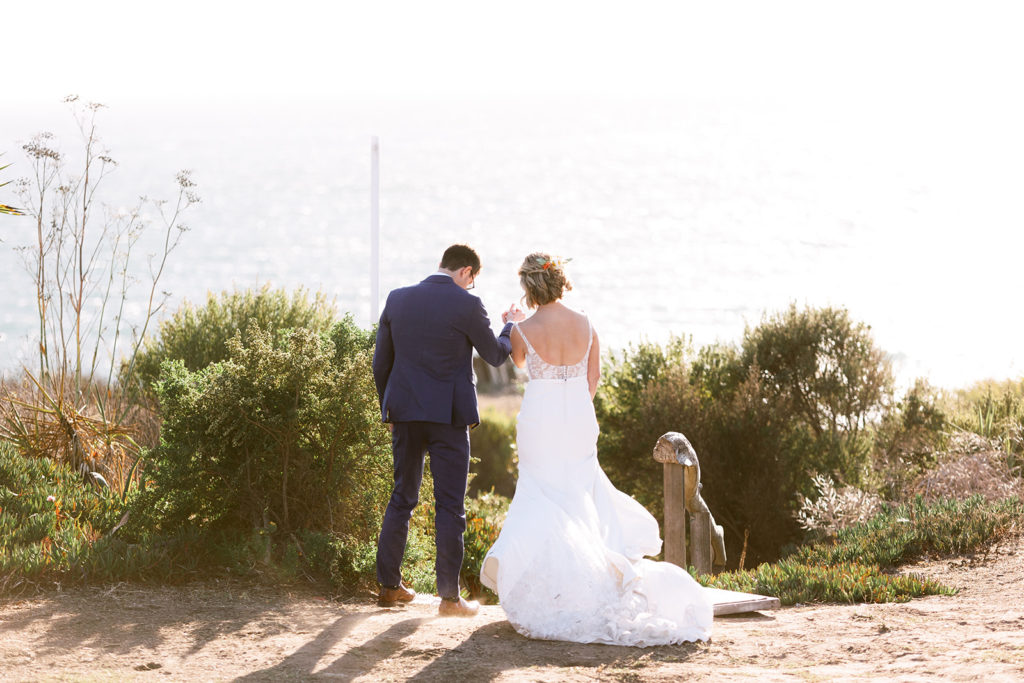 bride and groom portraits by the beach at Dos Pueblos Orchid Farm 