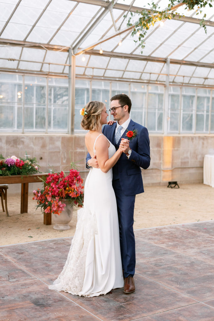 bride and groom first dance at Dos Pueblos Orchid Farm