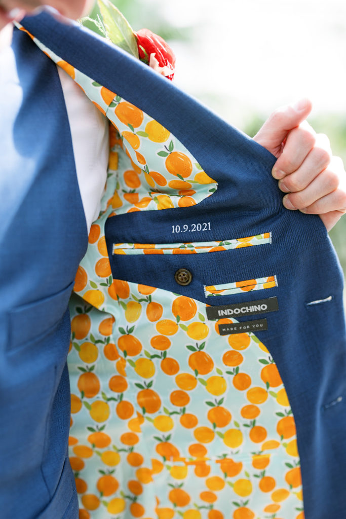 custom wedding date stitching in groom suit