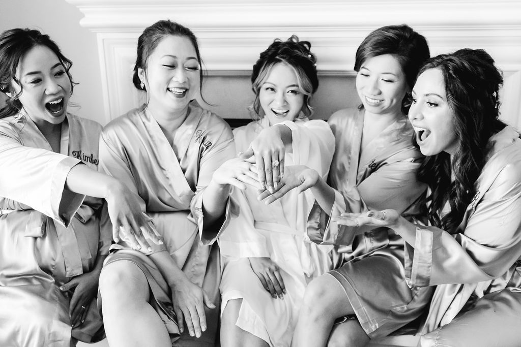 bride getting ready with bridesmaids