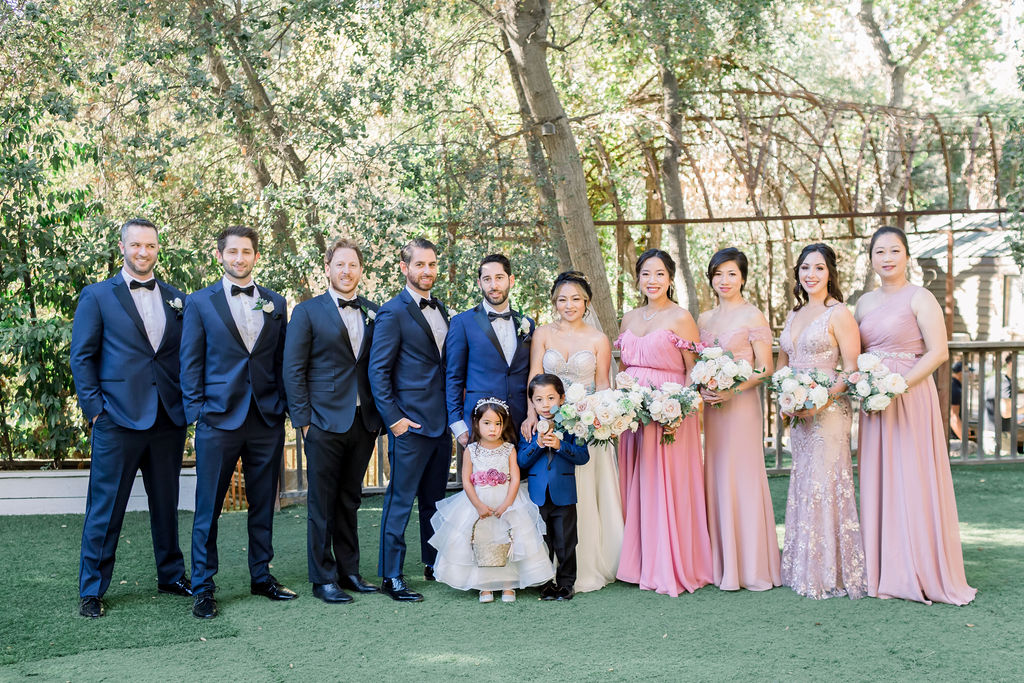 wedding party in pink and blue