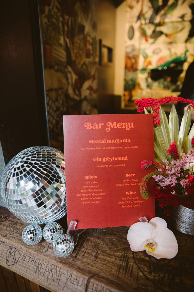red bar menu with retro inspired font