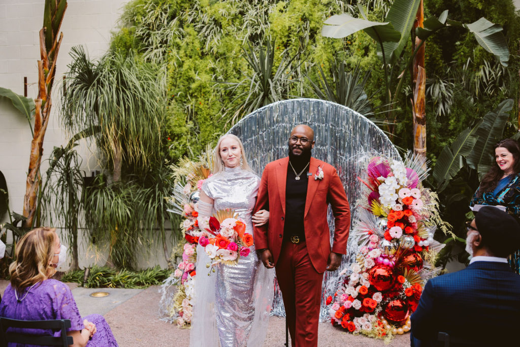 disco inspired wedding ceremony at Millwick in DTLA