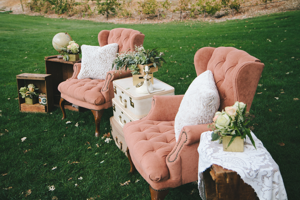 Rustic elegant styled wedding shoot, vintage lounge