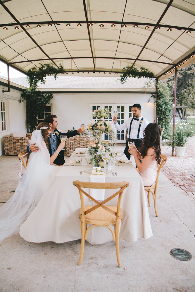 Rustic elegant styled wedding shoot, reception toast