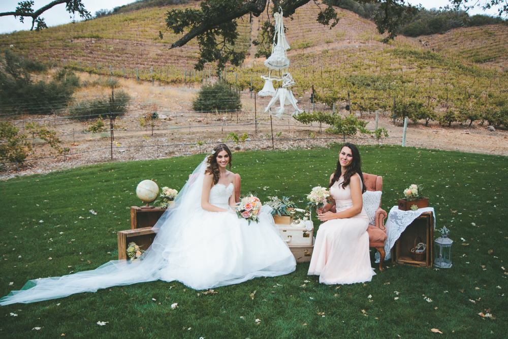 Rustic elegant styled wedding shoot, bride and bridesmaid