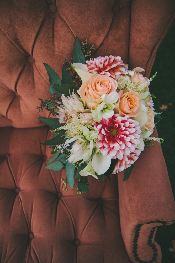 Rustic elegant styled wedding shoot, peach and blush bridal bouquet