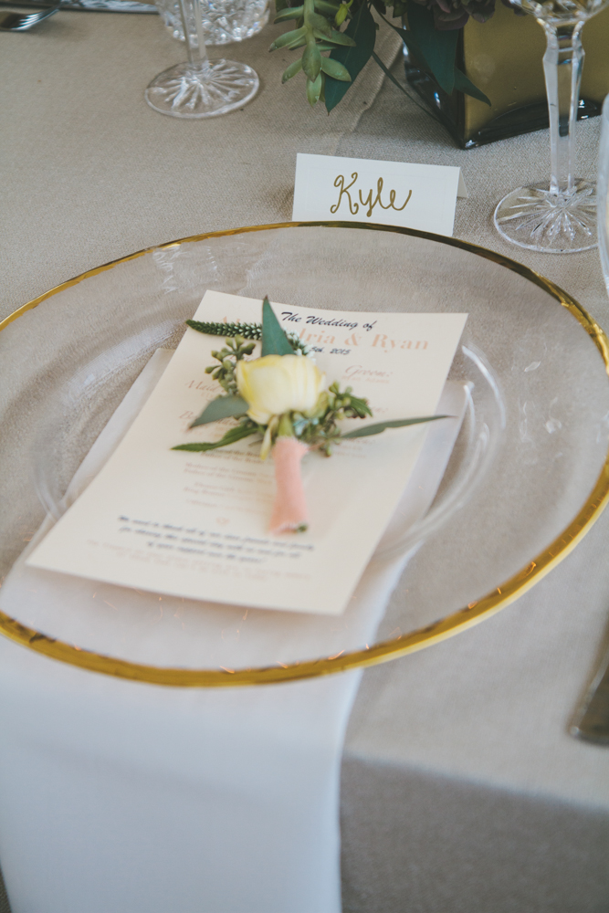 Rustic elegant styled wedding shoot, gold rimmed crystal plate, vintage tablescape