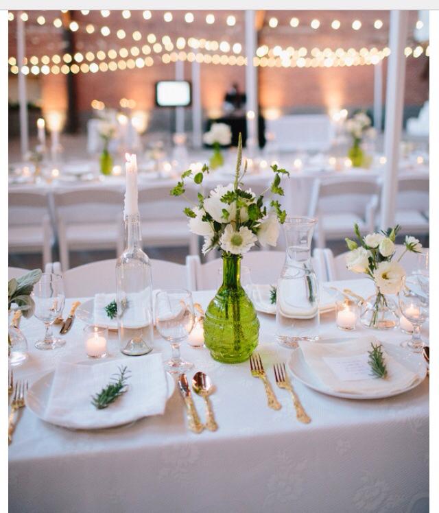 reception arrangement in green vase by PoppyHill Flowers