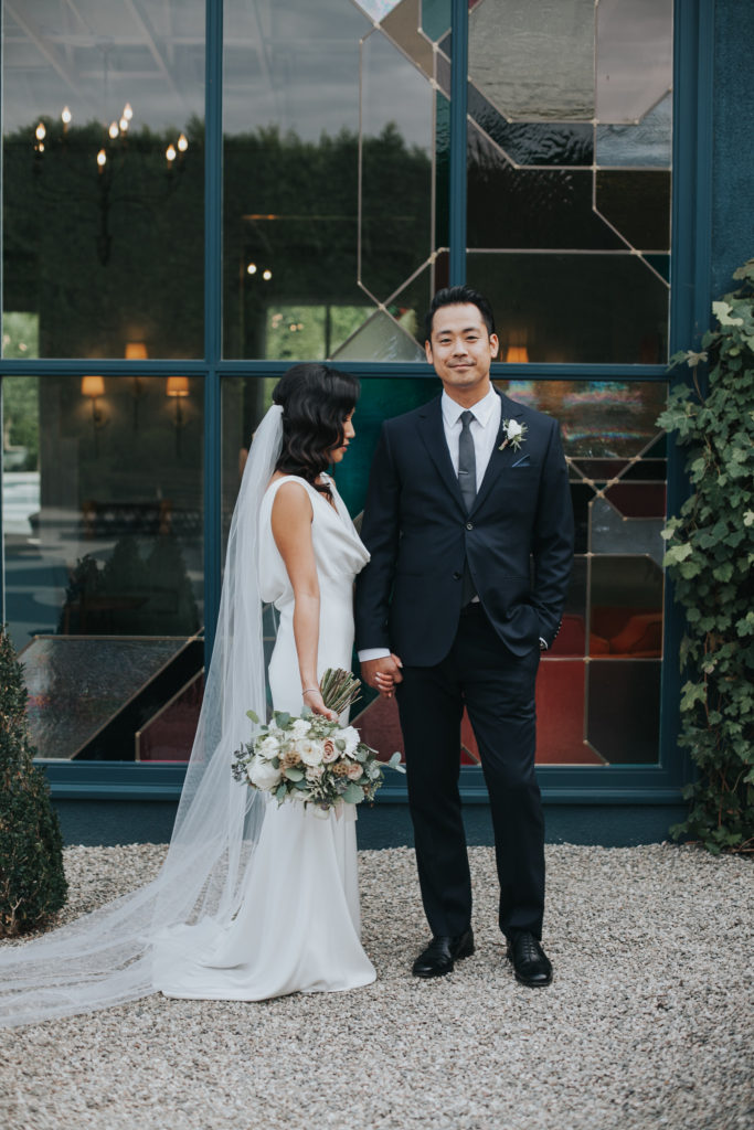 A modern wedding at the Fig House, bride and groom portrait shot