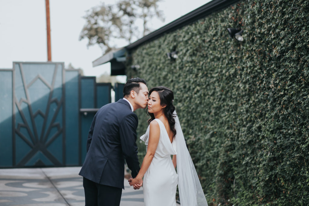 A modern wedding at the Fig House, bride and groom portrait shot
