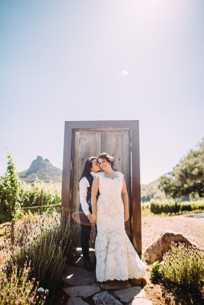 Saddlerock Ranch wedding first look with bride and bride portraits