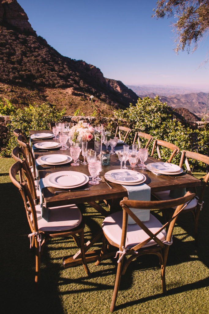 Saddlerock Ranch wedding reception with farm tables