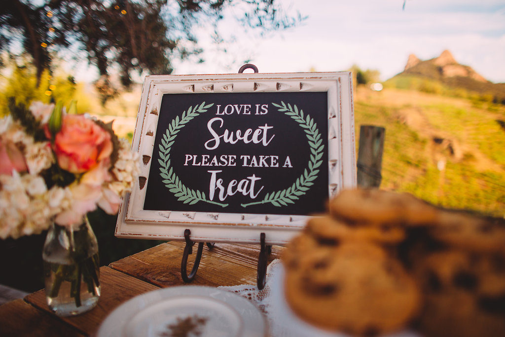 Saddlerock Ranch wedding chalkboard dessert sign