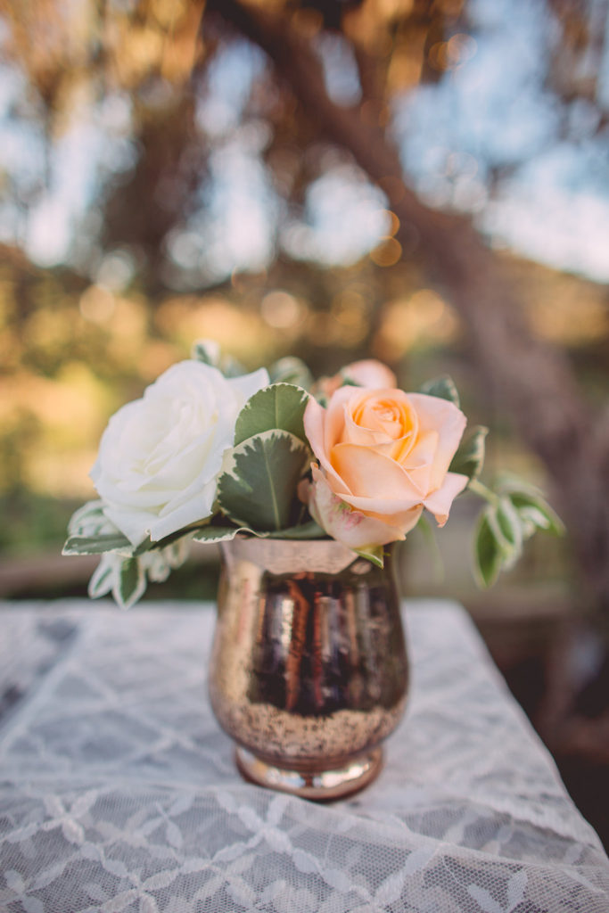 Saddlerock Ranch wedding mercury glass vase with roses