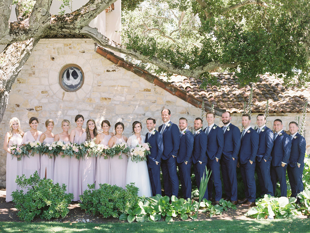 pink bridesmaids blue groomsmen