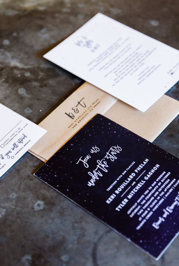 Starry night themed wedding stationery and invites
