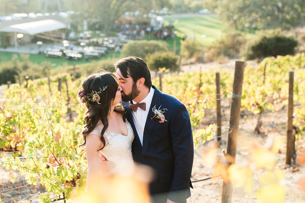 Bride and groom sunset vineyard wedding photos at Triunfo Creek Vineyards