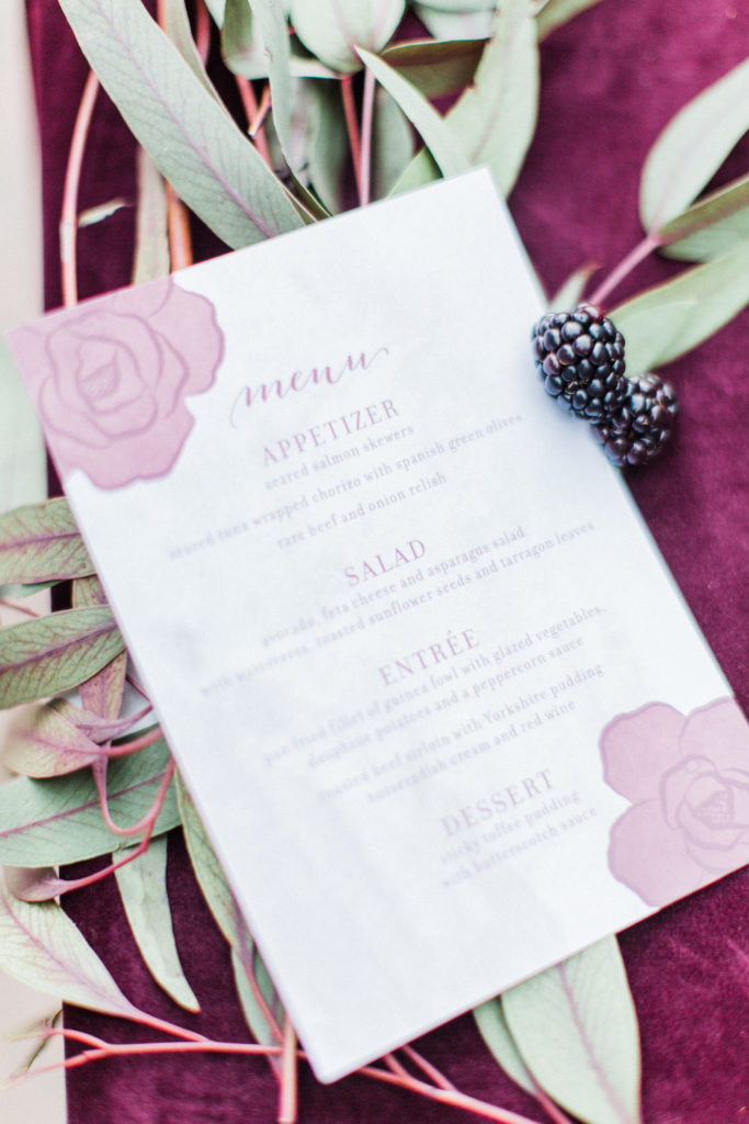 Burgundy Wedding dinner menu