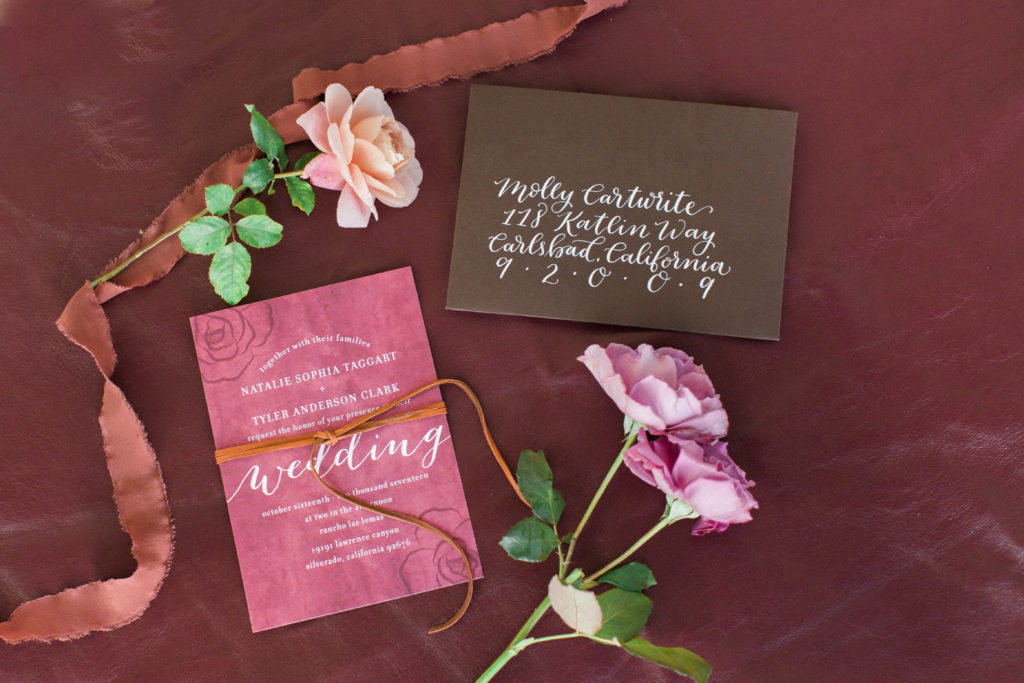 Burgundy colored wedding invites and stationery
