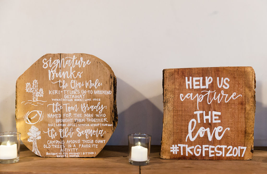 Wooden tree log signage for weddings for the bar and Instagram