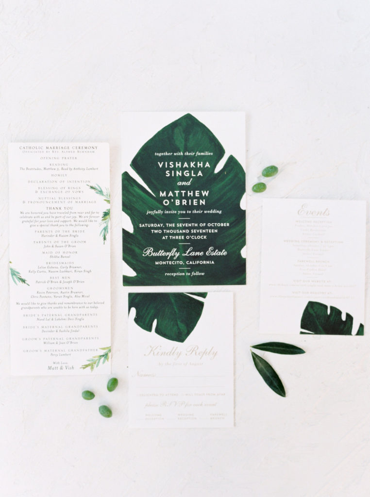 Minted wedding stationery, green and white wedding invitation suite, palm leaf invitation, Catholic wedding