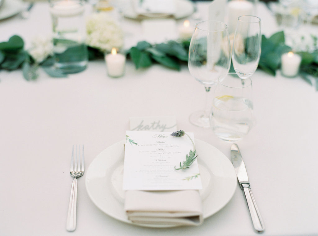 minted wedding menus, flower inspired wedding menu, white place setting