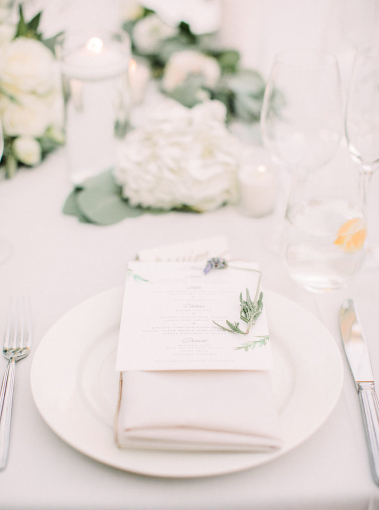 minted wedding menus, flower inspired wedding menu, white place setting