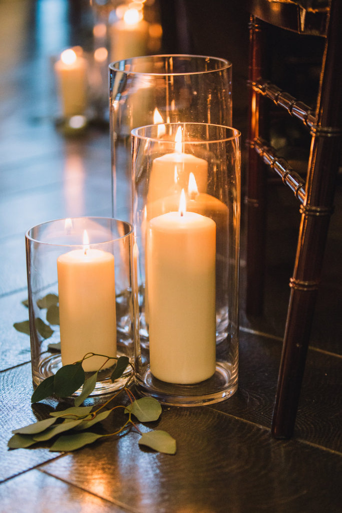 candle lined aisle for wedding ceremony