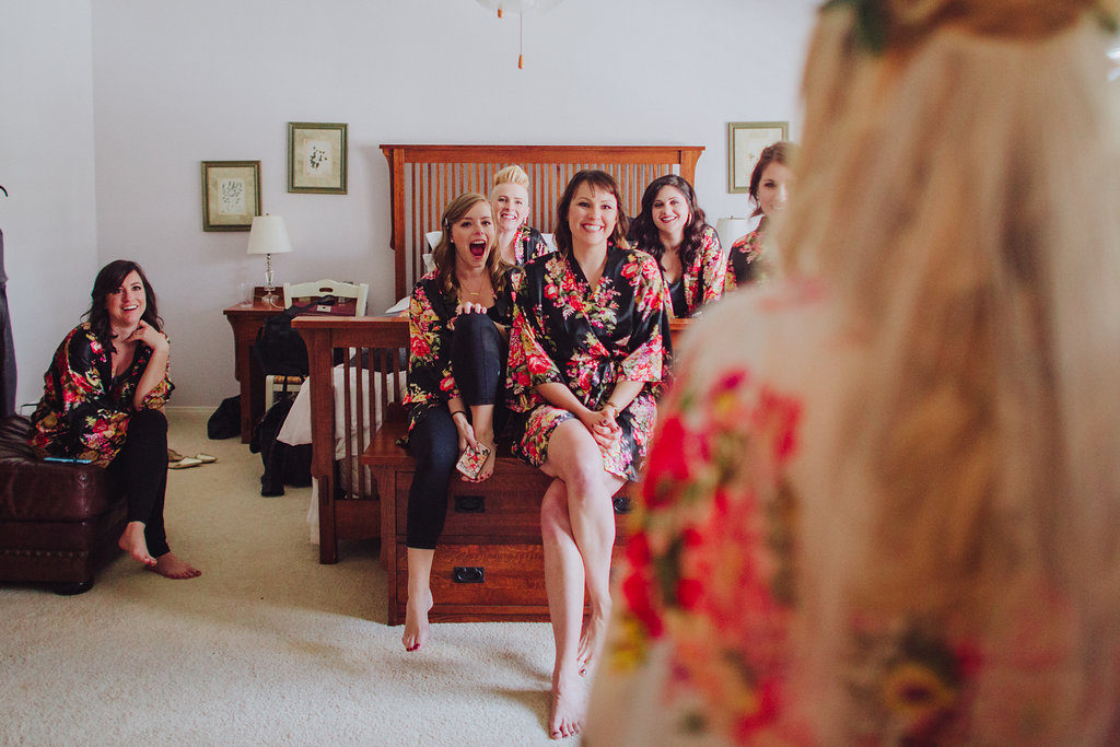 bride getting ready reveal, bridesmaids robes