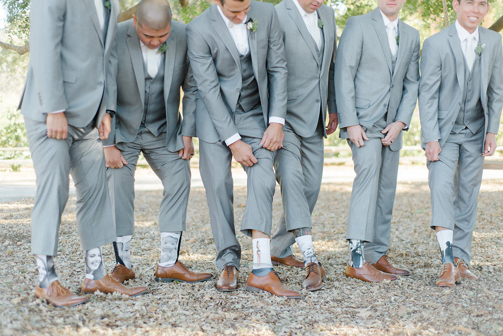 Triunfo Creek Vineyard, Grey groomsmen suits, funny socks