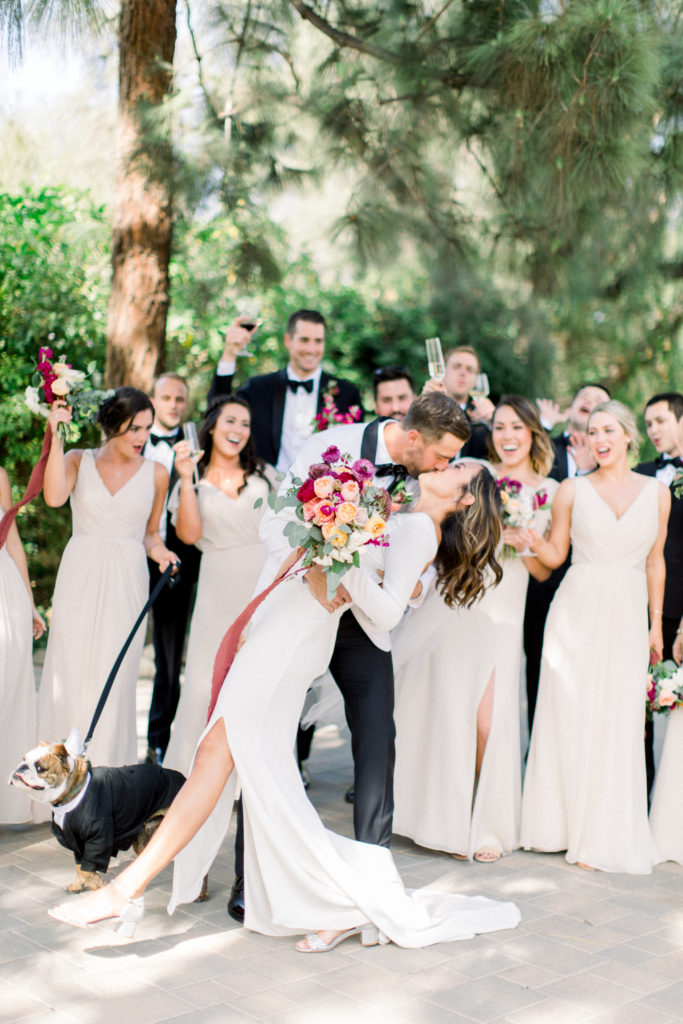 Maravilla Gardens Wedding, wedding party portraits with ring dog