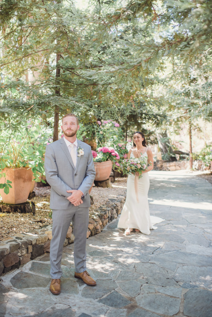 An emotional calamigos ranch wedding, bride and groom first look