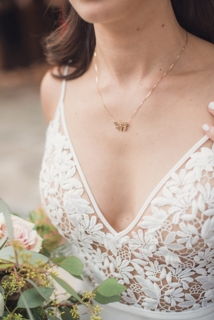 An emotional calamigos ranch wedding, bridal jewelry, butterfly necklace
