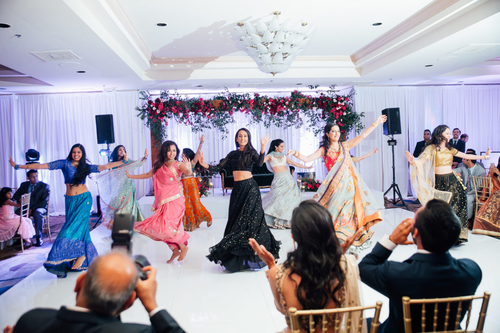 Stunning Indian wedding reception at the DoubleTree Hotel in San Pedro, bridesmaid dance