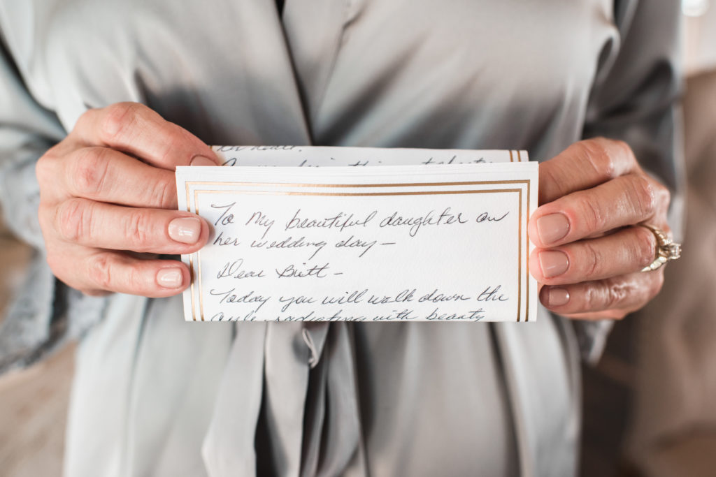 A simple and modern wedding at Triunfo Creek Vineyards, letter from bride's father