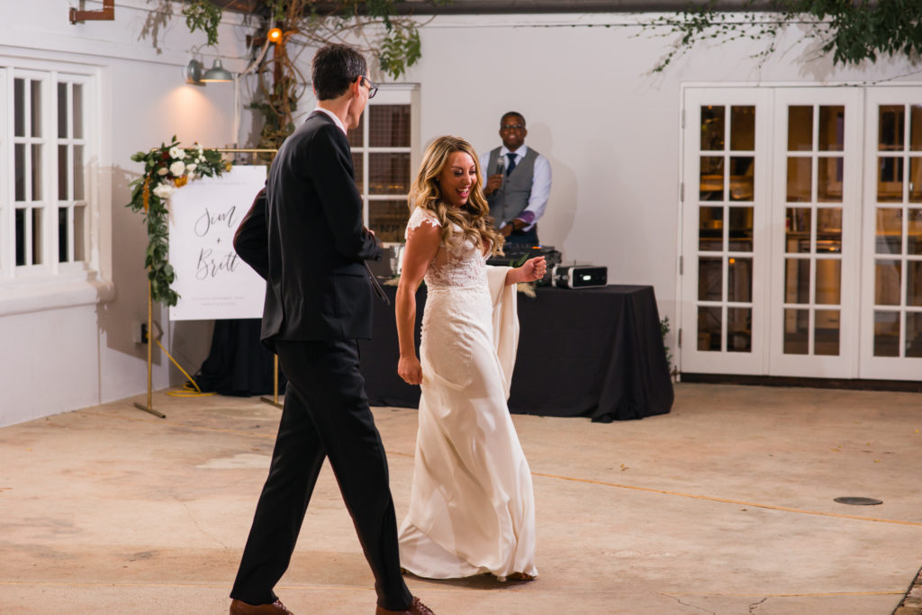 A simple and modern wedding reception at Triunfo Creek Vineyards, grand entrance and first dance