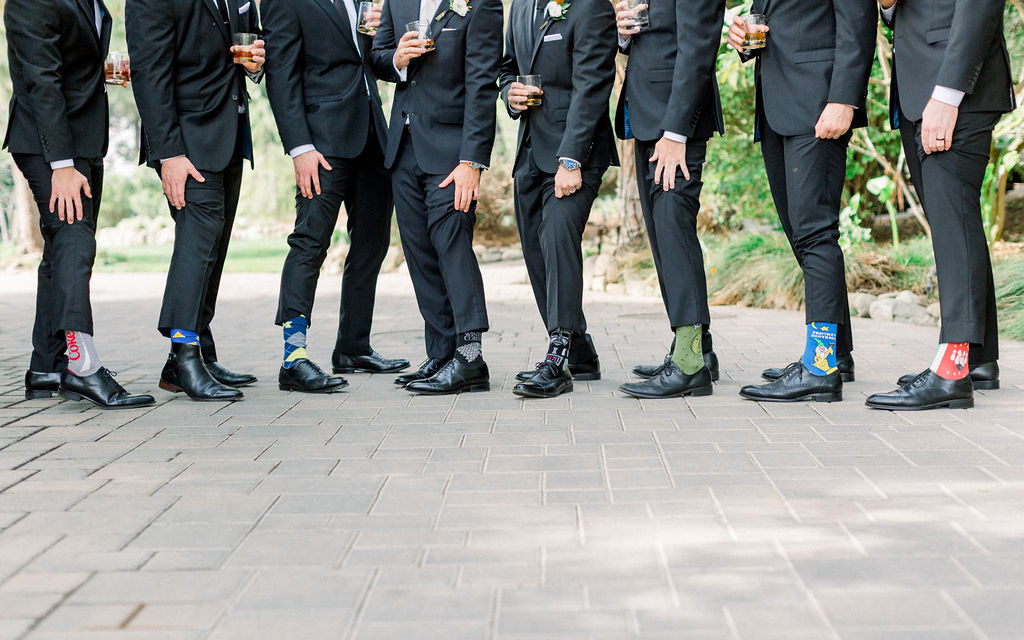 A Romantic Fall Wedding at Maravilla Gardens, groom with funny socks