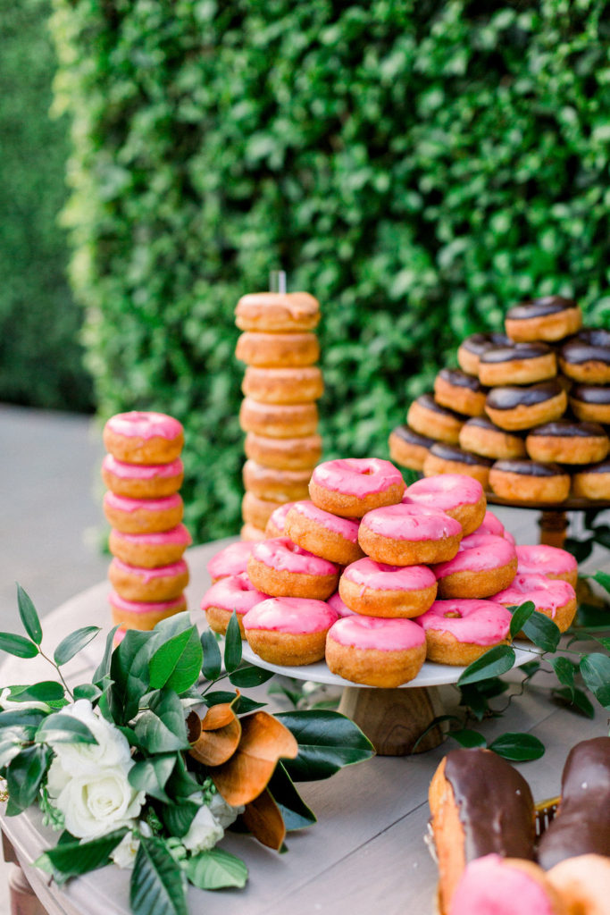 A Romantic Fall Wedding reception at Maravilla Gardens, donut dessert table